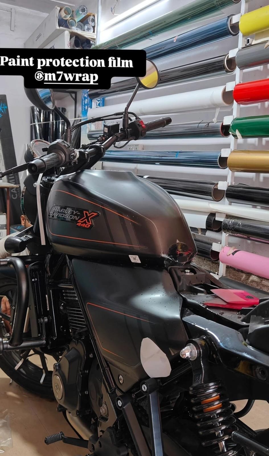 Harley-Davidson X440 tank with paint protection film at the M7WRAP workshop
