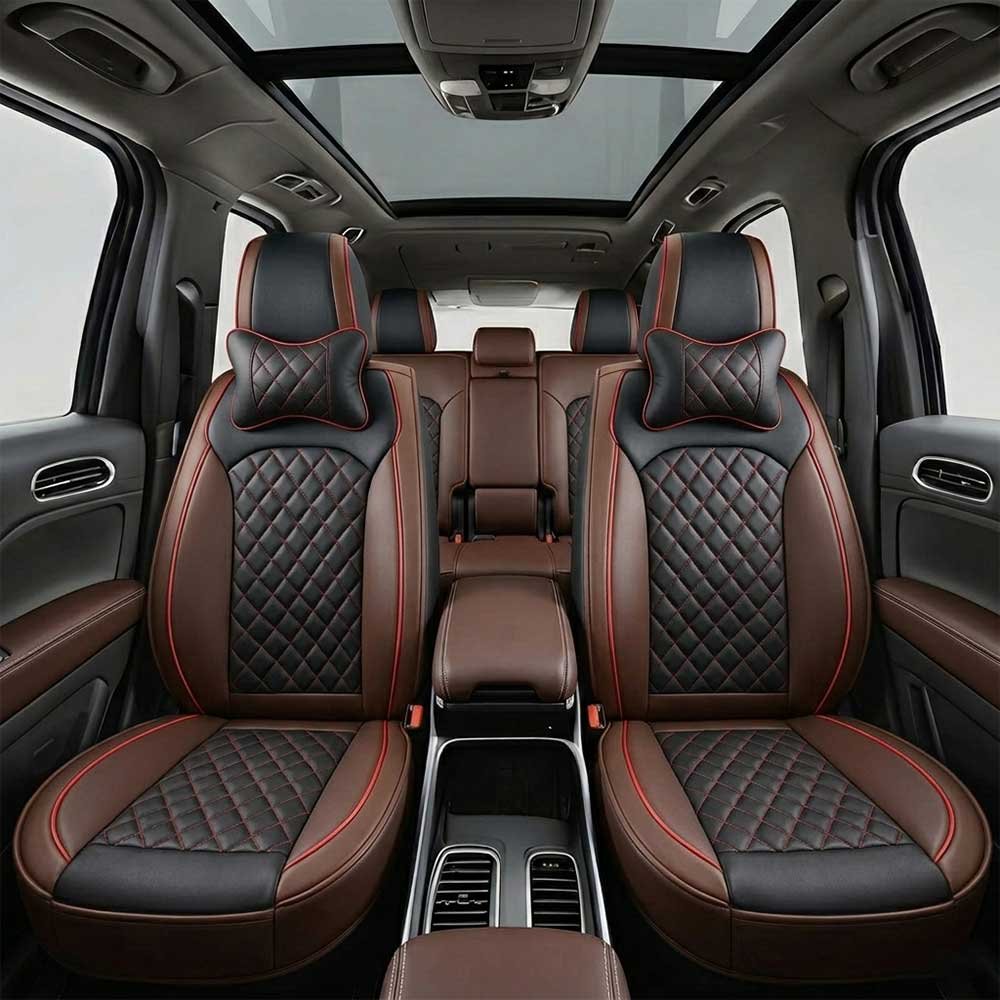 Custom quilted leather car seat covers fitted in an SUV